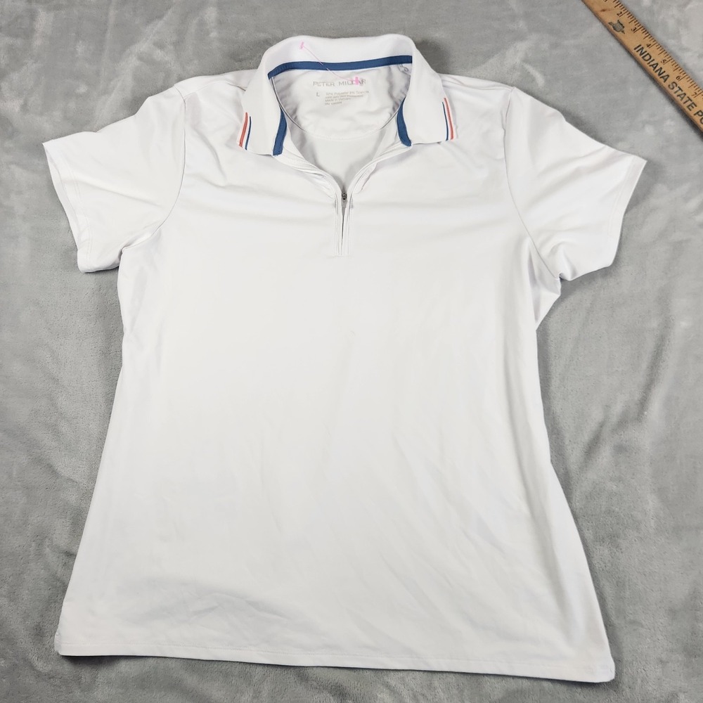 Peter Millar Women's Golf Polo Shirt Large White1/4 Zip Athleisure Preppy